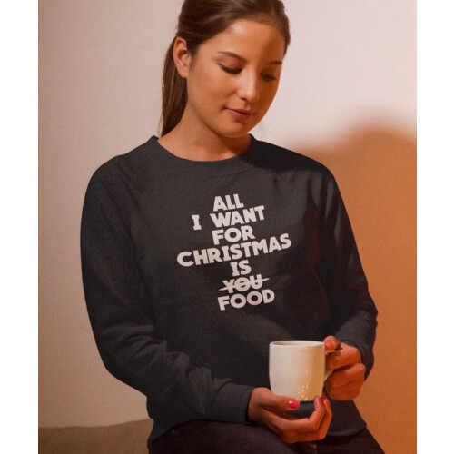 1001CAPS - Foute Kersttrui - All I Want For Christmas Is Food - Zwart - Maat L Tweedehands