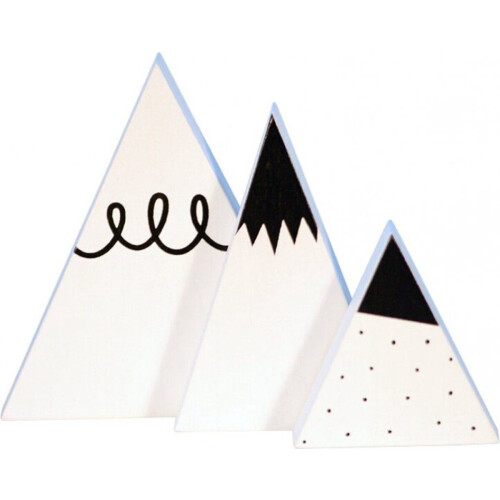 A Little Lovely Company Witte bergen hout - Decoratie - Set van 3 - Zwart-wit