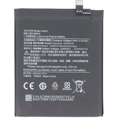 Accu geschikt voor Xiaomi Redmi Note 4X, Li-Polymer, 3.85V, 4100mAh, 15.8Wh, zonder gereedschap