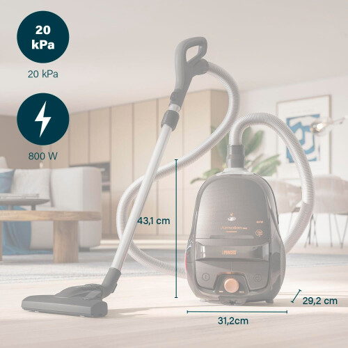 Airmotion Pro, Geurfunctie voor frisse lucht, Licht&Compact&groot volume 4L, wendbaar met 3 zwenkwielen, 4,5 kg, 800W, 20 kPa, HEPA-filter, 12m, 68 dB, Stofzuiger met zak 336090