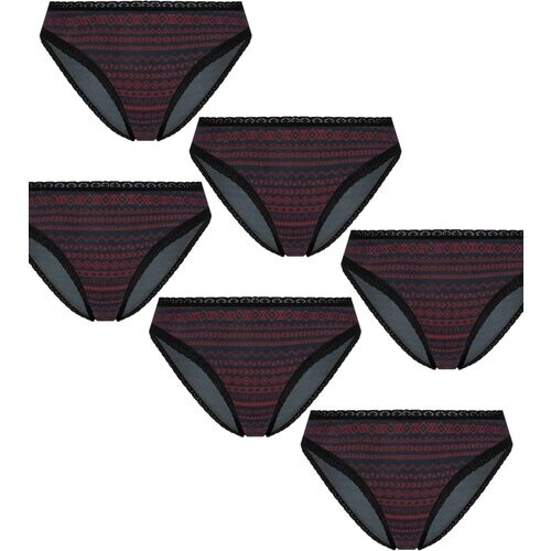 Albero Natur dames vegan Slips 6 Pack Met Kant Tibet Rood Navy Geometrisch Tweedehands