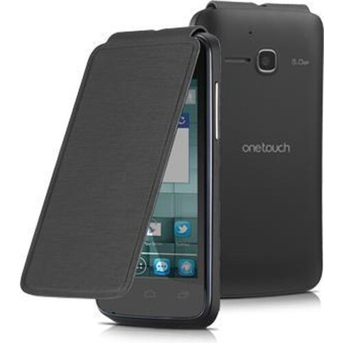 Alcatel One Touch M'Pop (OT-5020) - Sticking Flip Cover - Zelfklevend - Zwart