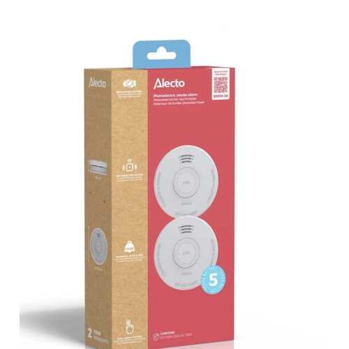 Alecto Rookmelder SD530 2X - Brandmelder met 5 jaar batterij - Vervangbaar - Voldoet aan Europese norm - 2 stuks Tweedehands