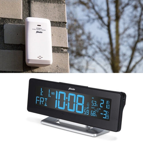Alecto WS-2500 - Wekker Weerstation - Temperatuur Luchtvochtigheid - Zwart-Zilver