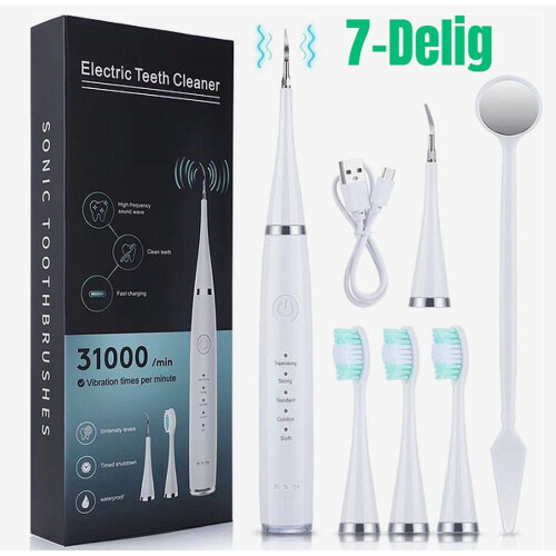 Allernieuwste.nl® SET Oplaadbare Sonische Tandenborstel PLUS Tandsteenverwijderaar - Ultrasone Reiniging 5 standen 31000/min - Kleur Wit
