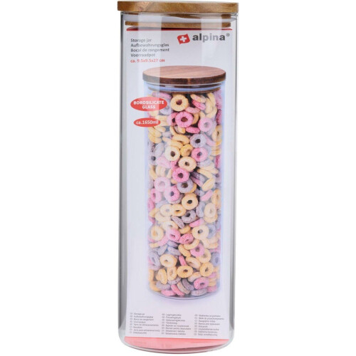 alpina Glazen pot met Deksel - 1650 ML - Vaatwasserbestendig - Borosilicaatglas en Accaciahout