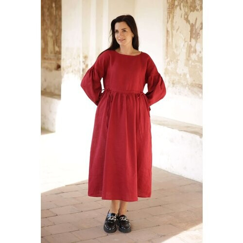 Amber Linen dames vegan Maxi Jurk Verona Rood Tweedehands