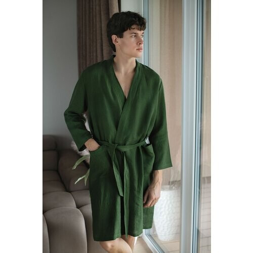 Amber Linen mannen vegan Badjas Linnen Robe Bosgroen Tweedehands