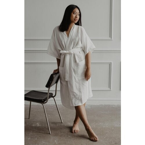 AmourLinen dames vegan Badjas Middernacht Wit Tweedehands