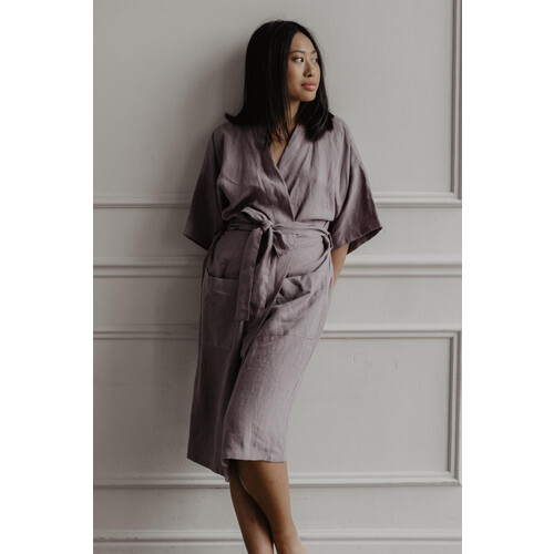 AmourLinen dames vegan Badjas Midnight Dusty Lavender Paars Tweedehands