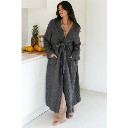 AmourLinen dames vegan Badjas Waffle Snuggle Antraciet Tweedehands