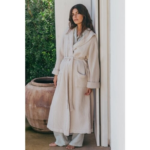 AmourLinen dames vegan Badjas Waffle Snuggle Crème Tweedehands
