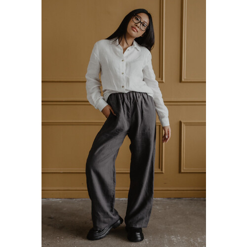 AmourLinen dames vegan Broek Super Long Oulu Charcoal Grijs Tweedehands