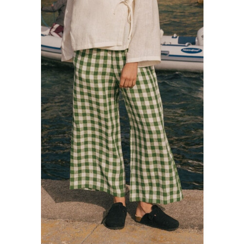 AmourLinen dames vegan Broek Tokyo Groen Gingham Tweedehands