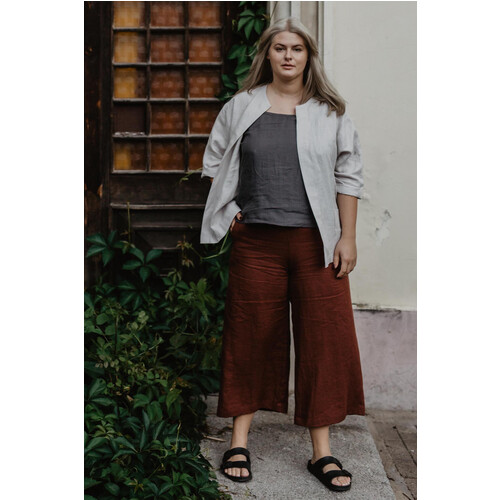 AmourLinen dames vegan Broek Tokyo Terracotta Rood Tweedehands