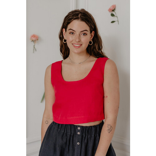 AmourLinen dames vegan Crop Top Mini Pippa Viva Magenta Rood Tweedehands