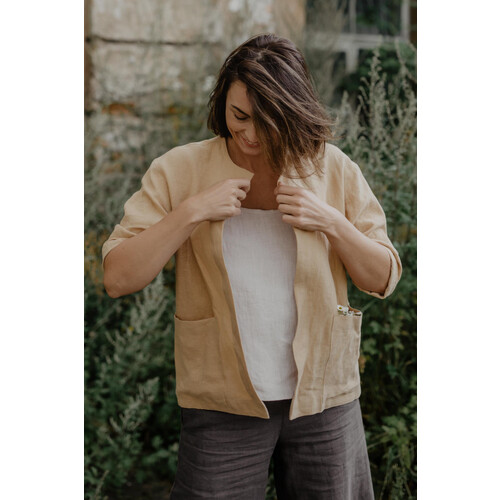 AmourLinen dames vegan Jack Oversized Kyiv Mosterdgeel Tweedehands