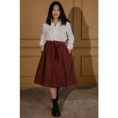 AmourLinen dames vegan Rok Halflang Bergen Terracotta Rood Tweedehands