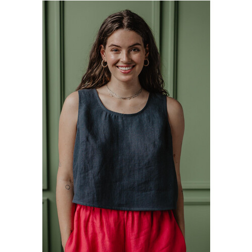 AmourLinen dames vegan Top Overgooier Ella Antracietgrijs Tweedehands