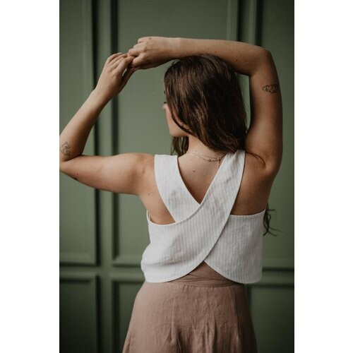 AmourLinen dames vegan Top Overgooier Ella Gestreept Tweedehands