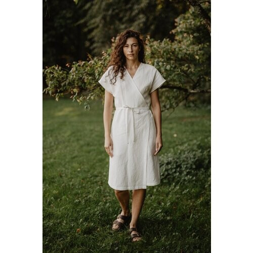 AmourLinen dames vegan Wikkeljurk Linnen Rome Gestreept Tweedehands