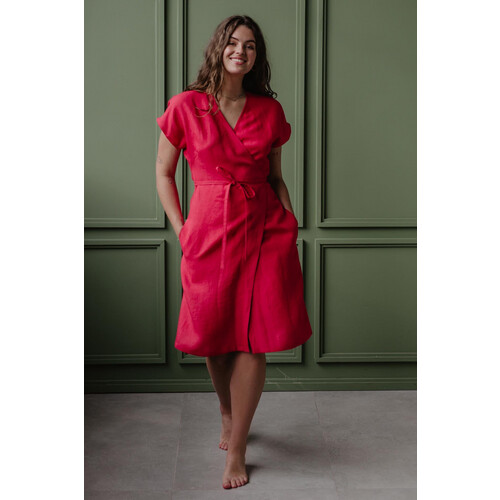 AmourLinen dames vegan Wikkeljurk Olivia Viva Magenta Rood Tweedehands