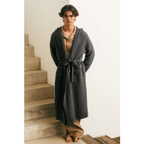 AmourLinen mannen vegan Badjas Waffle Antraciet Tweedehands