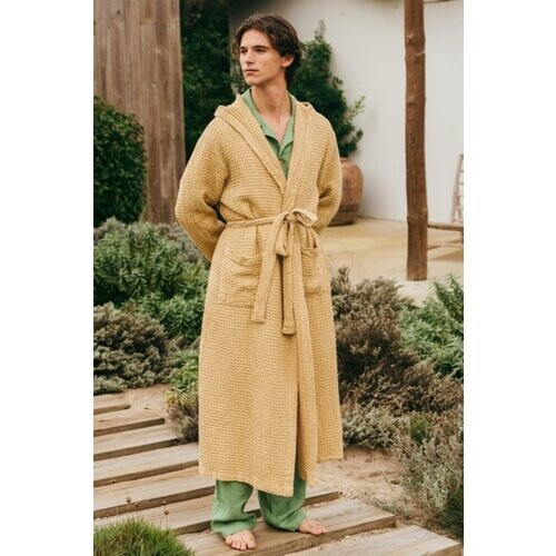 AmourLinen mannen vegan Badjas Waffle Mosterdgeel Tweedehands