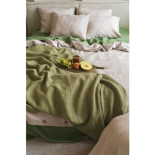 AmourLinen unisex vegan Deken Waffle Mosgroen