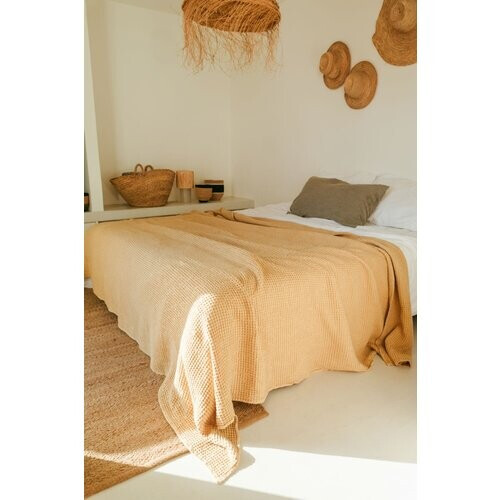 AmourLinen unisex vegan Deken Waffle Mosterdgeel