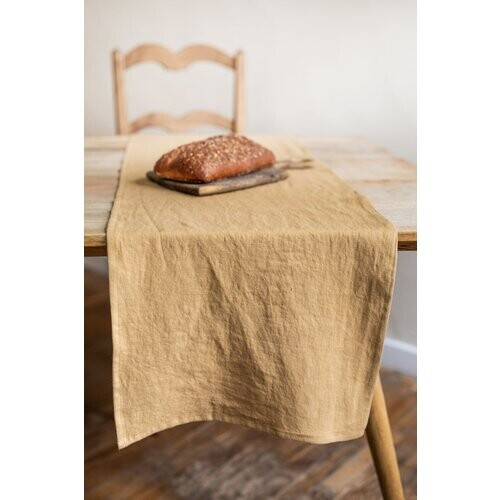 AmourLinen unisex vegan Linnen Tafelloper In Mosterdgeel Tweedehands