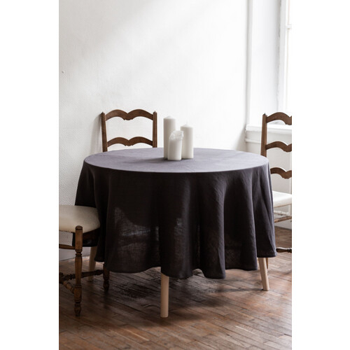 AmourLinen unisex vegan Tafelkleed Rond Antracietgrijs Tweedehands