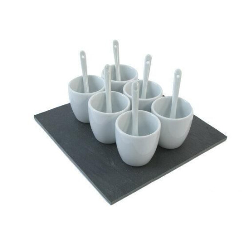 Amuse set - 13-delig - Porselein met leisteen schaal - Wit