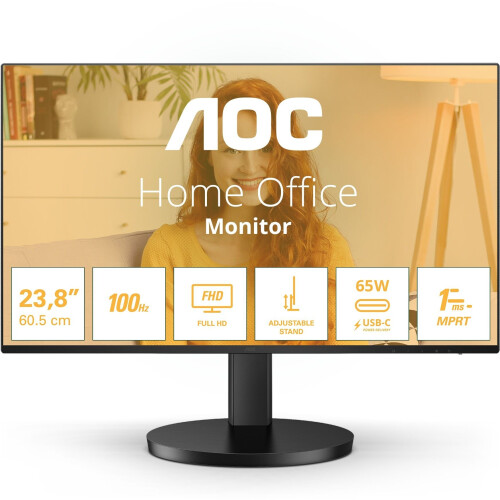 AOC 24B3CF2 - Monitor 23,8"- Full HD 1920x1080 - USB-C - Zwart