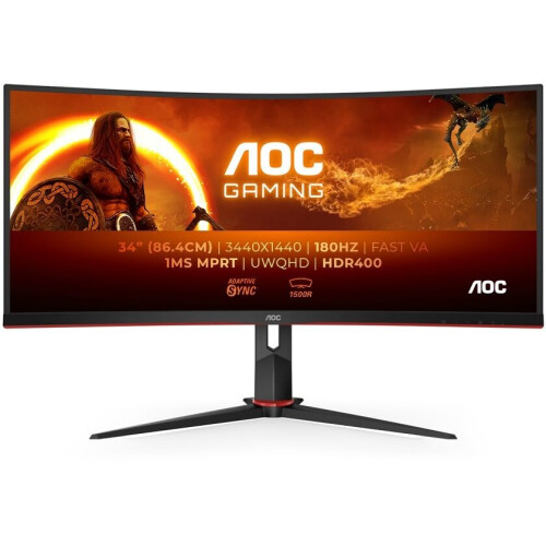 AOC CU34G2XP/BK - 34 Inch WQHD Curved Monitor - 180Hz 1ms - Zwart