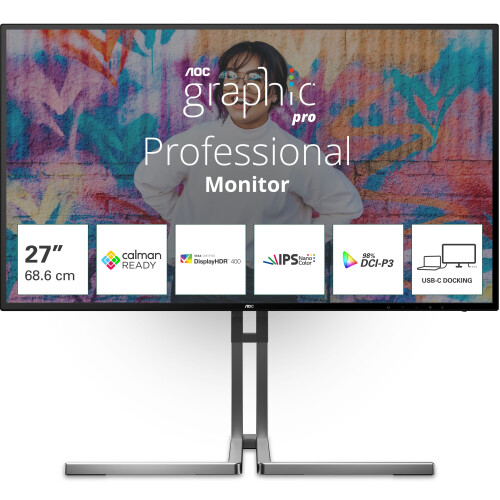 AOC Graphic Pro U27U3CV - 27"4K Monitor - 100% sRGB 98% DCI-P3 - Zwart