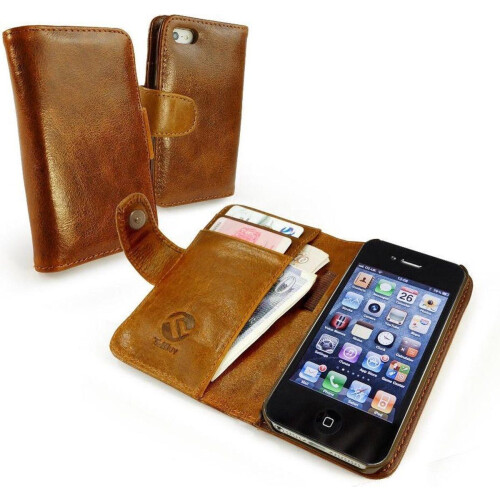 Apple iPhone 4/4S - Vintage leren portemonnee hoesje - 2 pasjes - bruin Tweedehands
