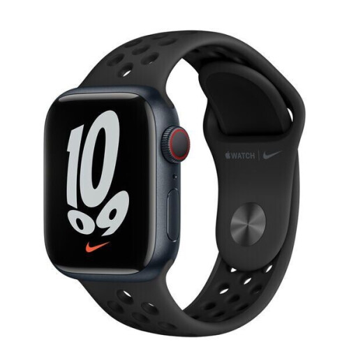 Apple Watch Nike Series 7 Aluminium 41 mm (2021) - GPS + Cellular - Midnight - Sportbandje zwart