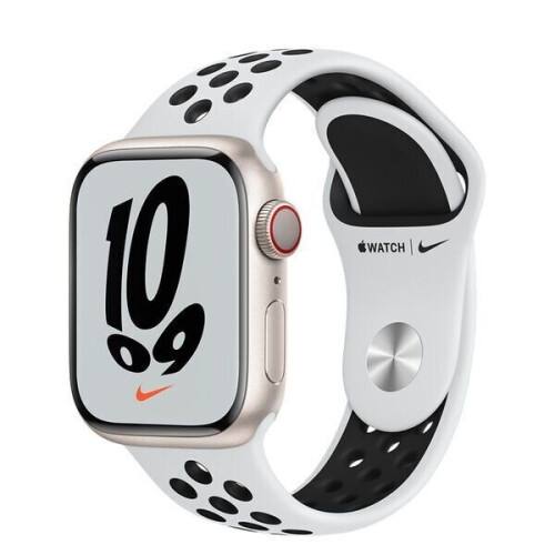 Apple Watch Nike Series 7 Aluminium 41 mm (2021) - GPS + Cellular - Sterrenlicht - Sportband Puur Platina