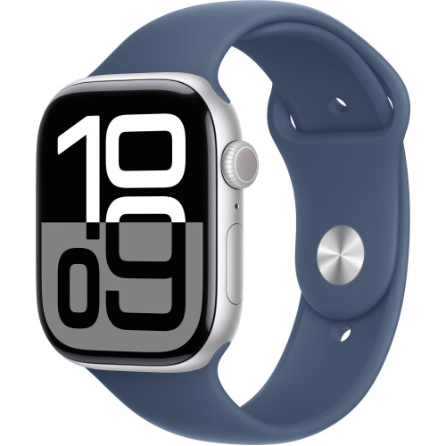 Apple Watch Series 10 - Smartwatch - GPS + Cellular - 46mm Aluminium Sportbandje S/M Zilver (Blauw) Tweedehands