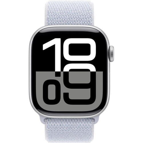 Apple Watch Series 10 - Smartwatch - Wifi - 42mm - Zilveren Aluminium Case met Blauw Cloud Geweven Sportbandje