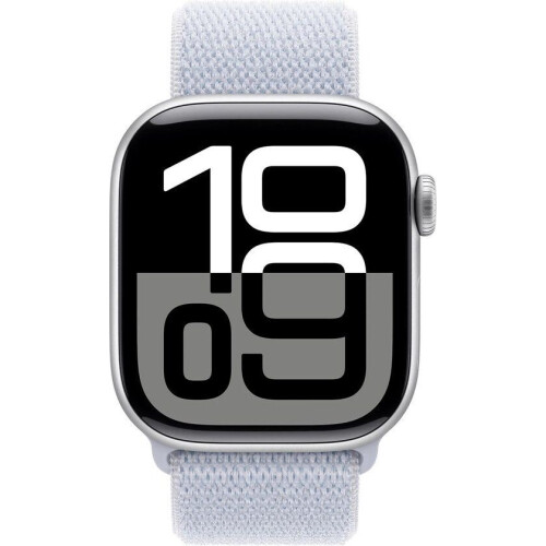 Apple Watch Series 10 - Wifi - 42mm - Zilveren Aluminium Case met Blauw Cloud Geweven Sportbandje