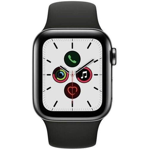 Refurbished Apple Watch (Series 5) 2019 GPS + Cellular 40 mm - Roestvrij staal Zwart - Sport armband Zwart Tweedehands