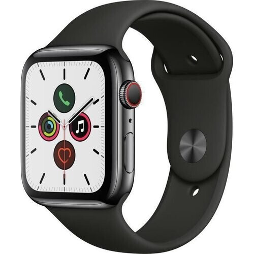 Refurbished Apple Watch (Series 5) 2019 GPS + Cellular 44 mm - Aluminium Spacegrijs - Sport armband Zwart Tweedehands