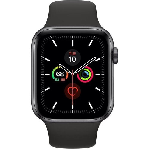 Refurbished Apple Watch (Series 5) 2019 GPS + Cellular 44 mm - Aluminium Spacegrijs - Sportbandje Zwart Tweedehands