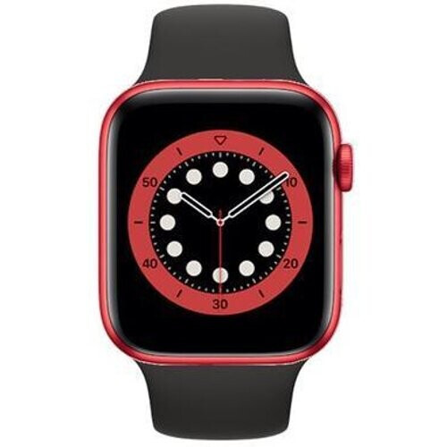 Refurbished Apple Watch (Series 6) 2020 GPS 44 mm - Aluminium Rood - Sportbandje Zwart Tweedehands