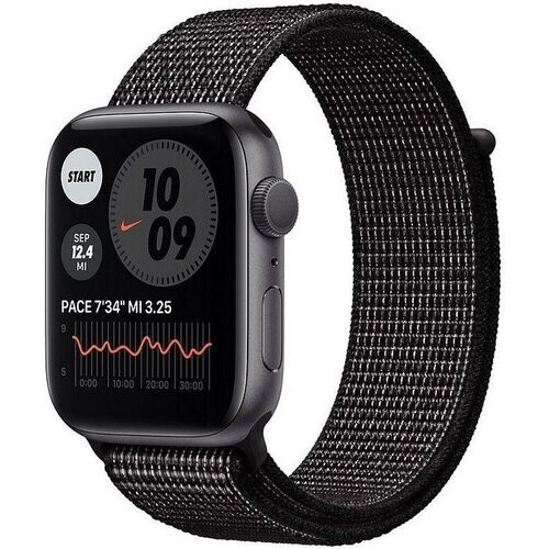 Refurbished Apple Watch (Series 6) 2020 GPS + Cellular 44 mm - Aluminium Spacegrijs - Geweven sportbandje van Nike Zwart Tweedehands