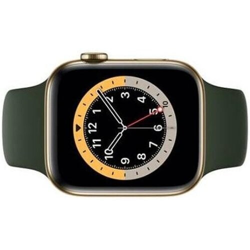 Refurbished Apple Watch (Series 6) 2020 GPS + Cellular 44 mm - Roestvrij staal Goud - Sportbandje Groente Tweedehands