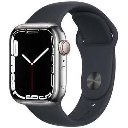 Refurbished Apple Watch (Series 6) 2020 GPS + Cellular 44 mm - Roestvrij staal Zilver - Sportbandje Zwart Tweedehands