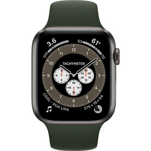 Apple Watch Series 6 - GPS + Cellular - 44mm Space Black Titanium - cyprusgroen sportbandje + grijs sportbandje M/L Tweedehands